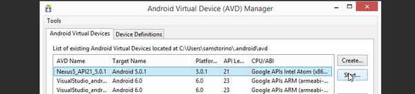 Start a Virtual Device in Android Device Manager